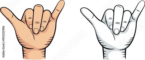Shaka hand gesture hang loose sign cartoon vector illustration isolated on white background friendly greeting
