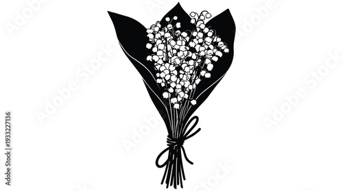 Lily of the valley bouquet silhouette, elegant spring flower arrangement graphic