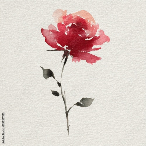 A rose in a watercolor brush stroke outline.
