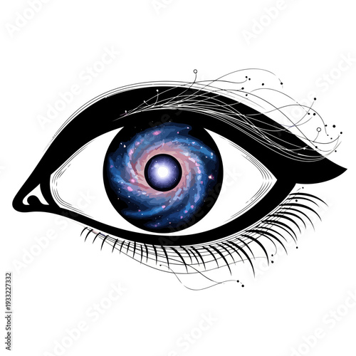 A stunning illustration of an eye with a galaxy inside
