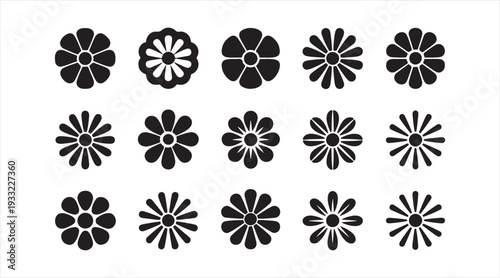 Decorative flower silhouettes collection isolated on white background floral pattern elements