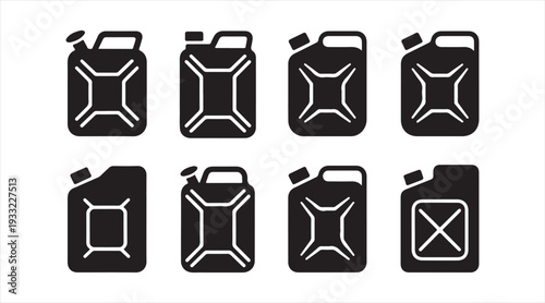 Black fuel container silhouettes set for gasoline diesel and energy storage illustrations