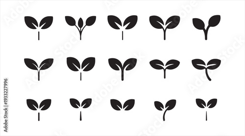 Young plant sprout silhouette set for agriculture gardening and ecology design projects