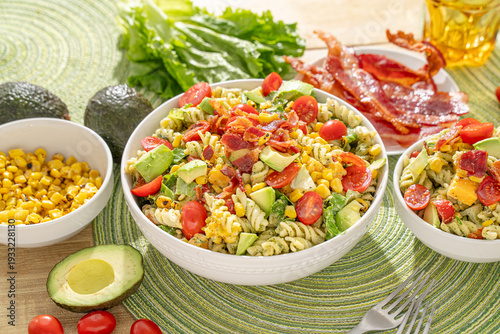 Summer picnic cookout food. BLT pasta salad side dish