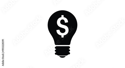 A black silhouette of a lightbulb containing a dollar sign represents financial innovation and ideas silhouette high quality