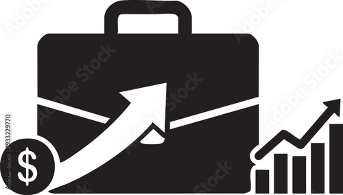 Business growth and financial success concept with briefcase and increasing graph
