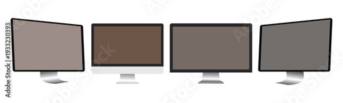 Realistic computer screen mockup. Computer display on three sides with blank screen