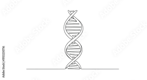 DNA Double Helix Structure Drawn in Continuous Line Art, Genetic Science