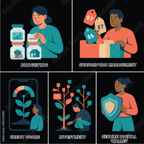 Gen Z Financial Literacy and Smart Money Management – Modern Fintech Education Vector