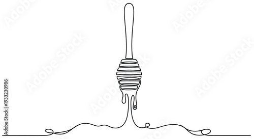 Minimalist One Line Drawing of a Honey Dipper with Sweet Honey Dripping