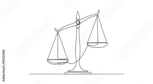 Single Line Art Drawing of the Scales of Justice, Law and Equality Symbol.