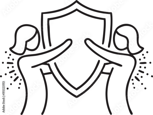 Two Figures Holding Up a Shield with Sparkles people