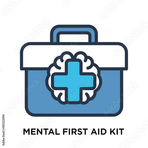 Mental First Aid Kit Illustration with Brain and Cross Symbol