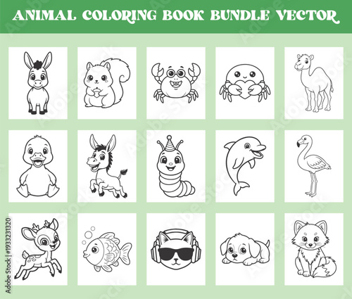 Popular Cute Animal Coloring Book Bundle, Line Art Designs