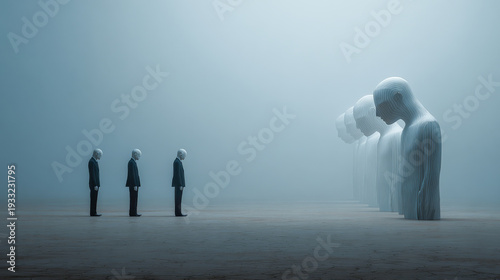 Conformity and existentialism presenting large human figures
