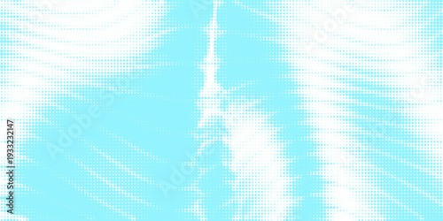 Dotted comic cloud background. White halftone clouds in blue sky. Pop art heaven wallpaper for banner, brochure, collage, poster, leaflet. Pixelated smoke, smog or fog texture. Vector illustration