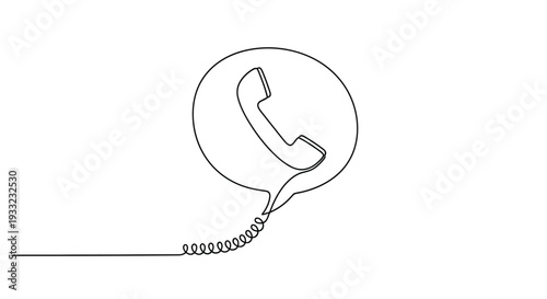Continuous Line Drawing of Retro Phone Call Communication in Speech Bubble