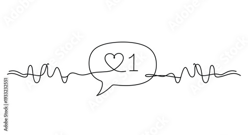 Continuous Line Drawing of Heart Like Notification with Sound Waves