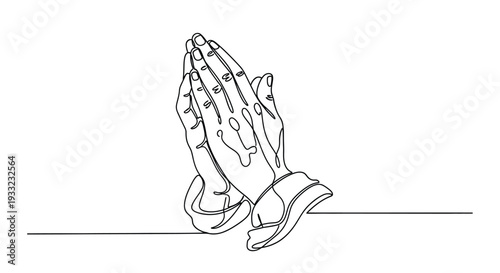 Continuous Line Drawing of Praying Hands for Faith and Spirituality Concept