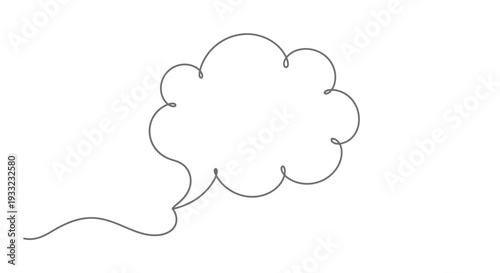 Continuous line drawing of cloud speech bubble on white background