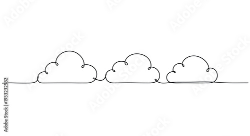 Continuous Line Drawing of Three Connected Clouds for Digital Technology