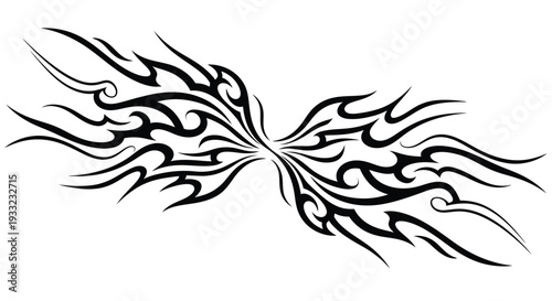 Black Tribal Tattoo Design Symmetrical Abstract Wing Flame Ornament Illustration