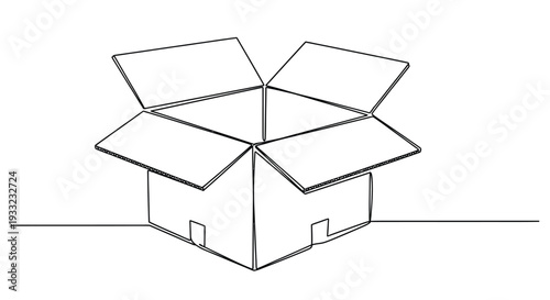 Continuous Line Drawing of an Open Cardboard Box Minimalist Packaging Concept