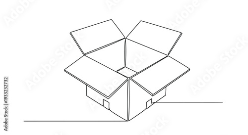 Open Cardboard Box One Line Drawing Minimalist Icon for Delivery and Storage