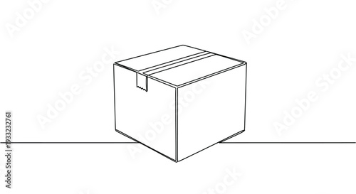 Closed Taped Shipping Box Continuous Line Drawing for E-commerce and Logistics