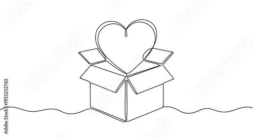 Heart in a Box Continuous Line Drawing Love Charity and Surprise Gift Concept