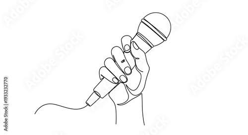Hand Holding a Microphone Continuous Line Drawing for Music Speech and Podcast