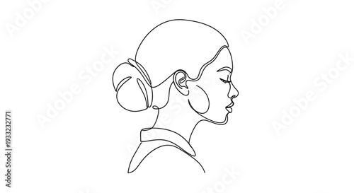 Minimalist profile of woman with hair bun in one line art style