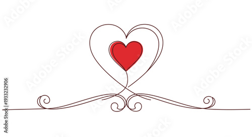 Double heart design with decorative swirls and red center for romantic invitations