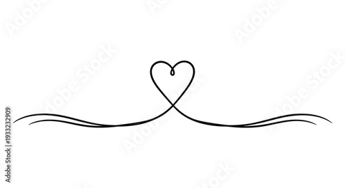 Simple continuous line drawing of a heart on a wavy horizontal line for love concept