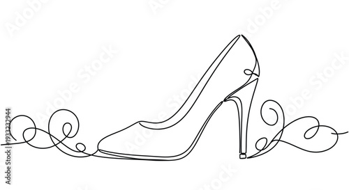 Elegant stiletto high heel shoe in a decorative continuous line art style drawing