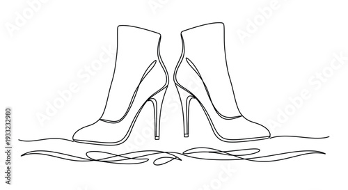 Continuous line drawing of a pair of stylish high heel ankle boots for fashion