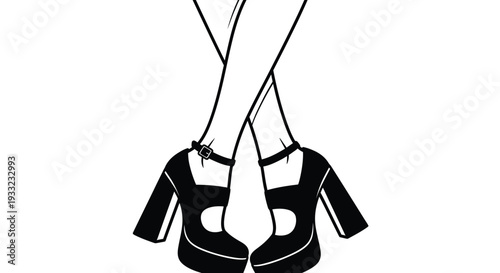 Vector illustration of crossed legs wearing stylish black platform high heels