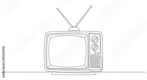 Retro vintage television set in a simple continuous line drawing style