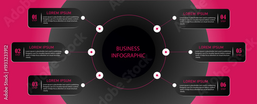 Business diagram with 6 circular steps – Marketing chart business infographic design with numbering steps or options for digital process and planning | Modern business representation demo
