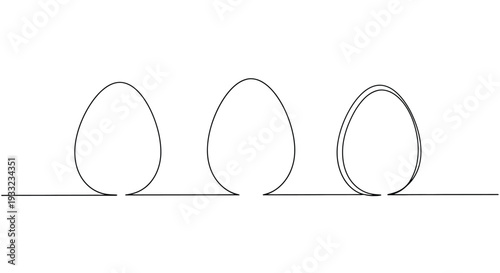 Konstfotografi Three Eggs Outline in Minimalist Continuous One Line Art Drawing Style