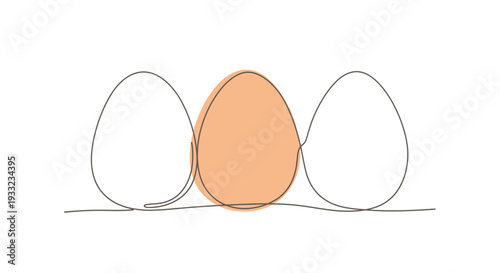 Bild auf Leinwand One line drawing of three eggs with middle egg colored for uniqueness concept