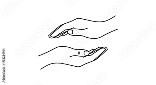 Two hands gently cupping a small object in a minimalist single line drawing silhouette high quality professional detailed modern
