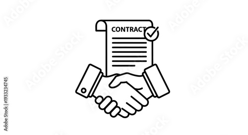 Handshake with contract agreement document illustration.