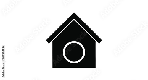 A stark black house shape with a circular opening representing a simple home silhouette high quality professional detailed