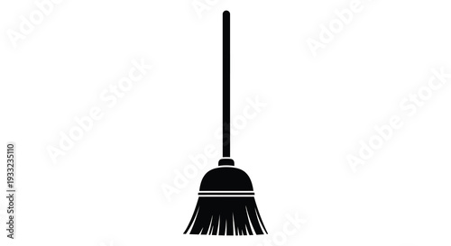 A stark black silhouette of a traditional household broom against a plain white background silhouette high quality professional