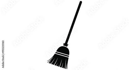 A simple stark illustration of a traditional broom against a plain white background a silhouette high quality professional