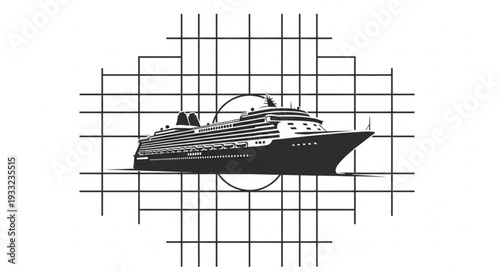 Detailed illustration of a cruise ship sailing on the ocean, a symbol of travel and leisure.
