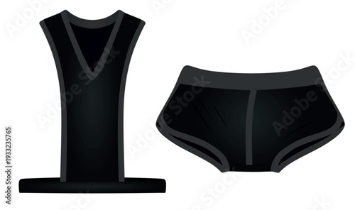 Black sleeveless t shirt and shorts. vector illustration