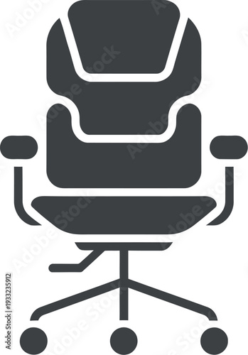 A minimalist icon design of an office chair viewed from the front