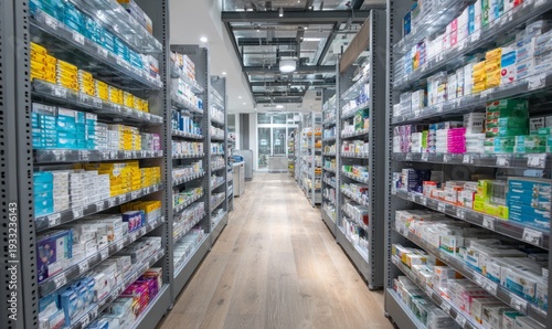 Wallpaper Mural Modern Pharmacy Interior with Well-Organized Shelves and Bright Clean Environment Torontodigital.ca